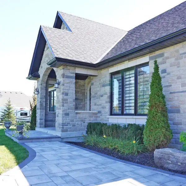 Natural-stone front entrance and walkway
