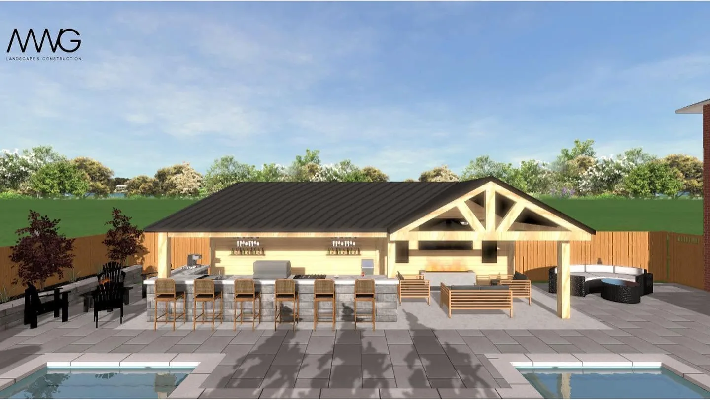 3D render of a pool and patio design