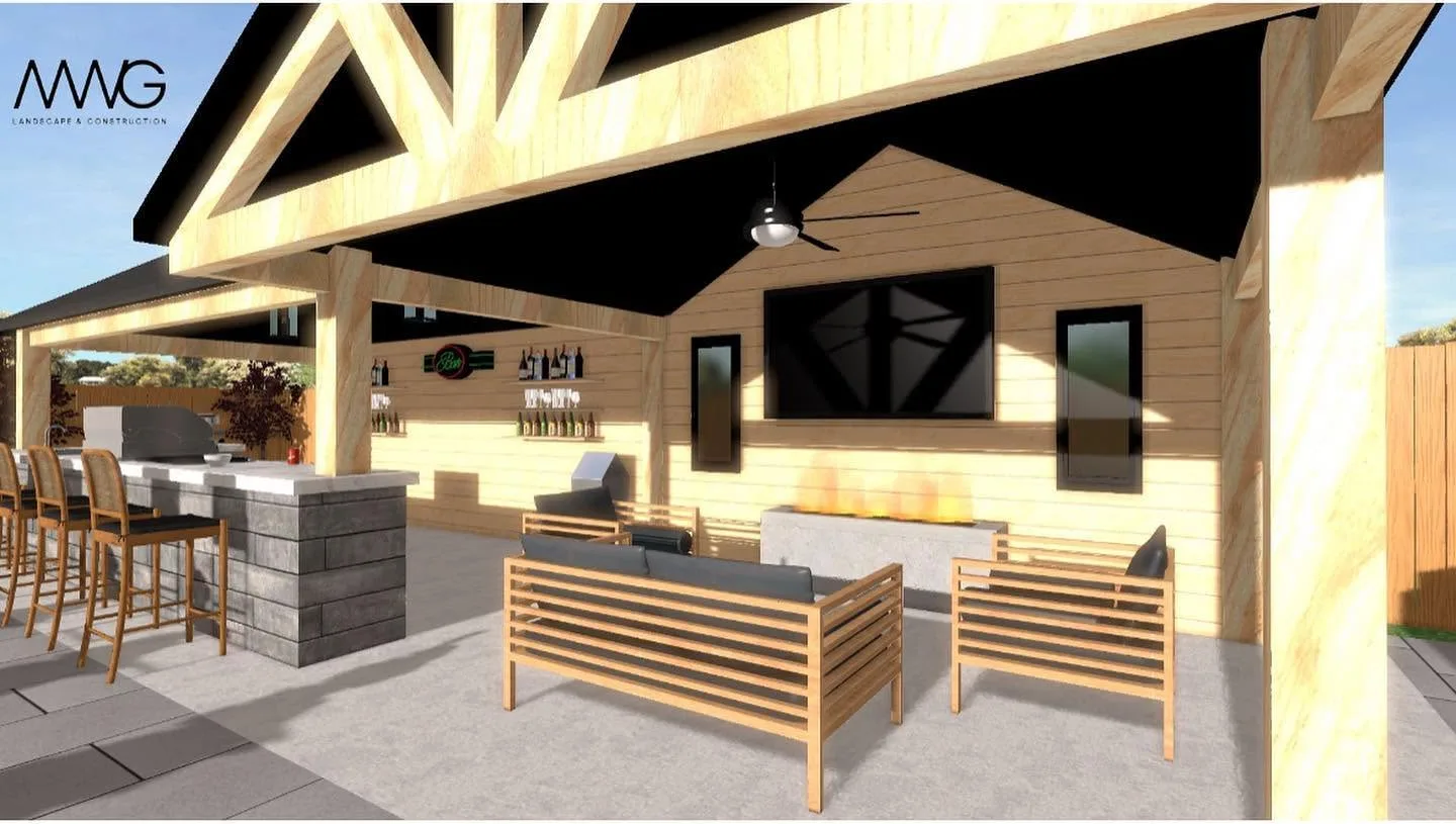 3D render of a full backyard transformation