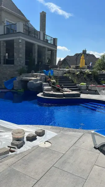 Rock grotto with waterfalls and the swim-up bar