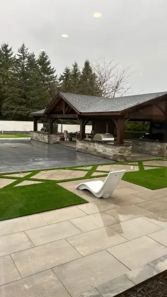 Covered pavilion with lounge seating