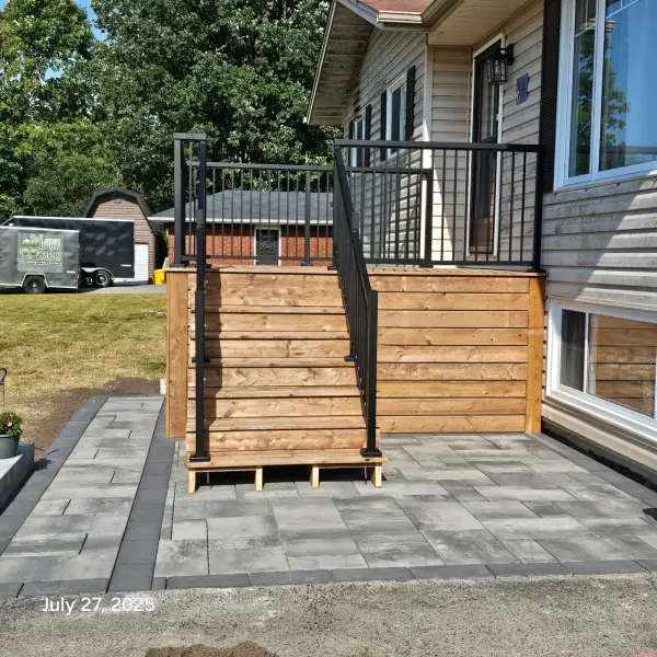 After, paver landing and cedar privacy screen
