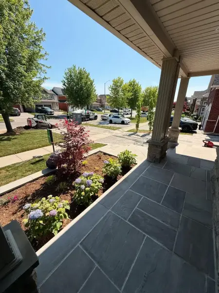 Finished front walkway with fresh plantings