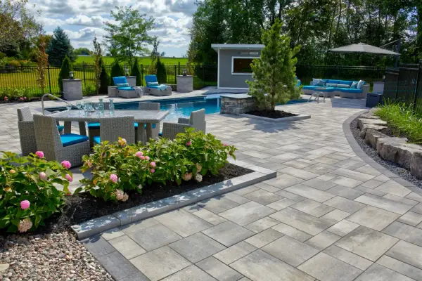 Sun loungers along the pool edge