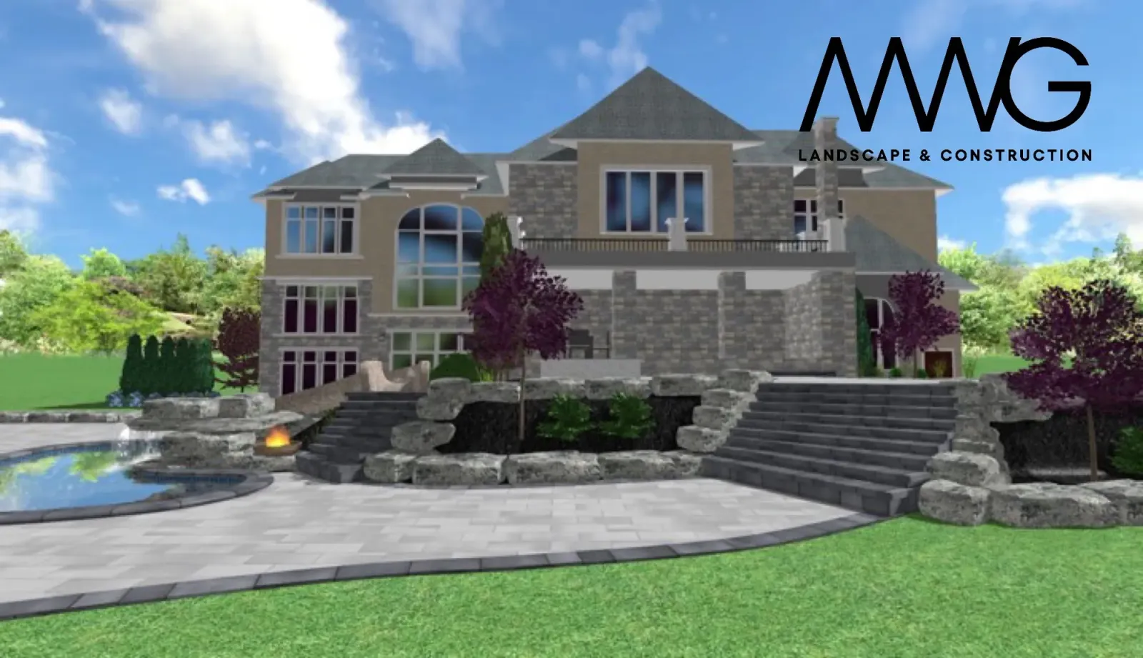 3D render of a full estate frontage and driveway